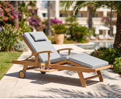Luxury Teak Sun Lounger with arms and cushion