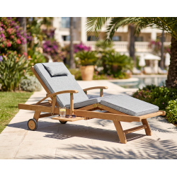 Luxury Teak Sun Lounger with arms and cushion