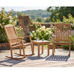 Square 50cm Teak Table and 2 Rocking Chairs Set