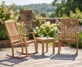 Square 50cm Teak Table and 2 Rocking Chairs Set