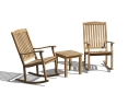 Square 50cm Teak Table and 2 Rocking Chairs Set