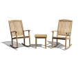 Square 50cm Teak Table and 2 Rocking Chairs Set