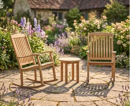 Teak Rocking Chair and Occasional Table Set