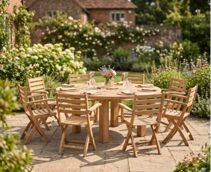 Titan 1.8m Round Table with 8 Suffolk Armchairs Dining Set
