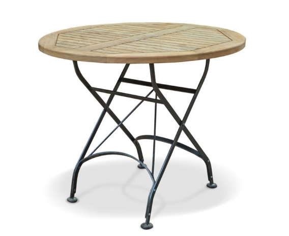 Folding Teak Bistro Table, Round, Black – 0.9m
