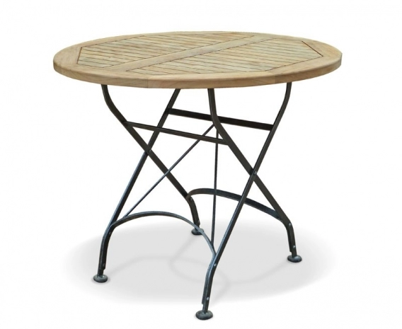 Folding Teak Bistro Table, Round, Black – 0.9m