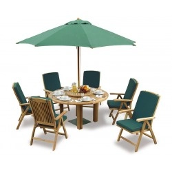 Outdoor Dining Set with Titan Round Table 1.5m & 6 Bali Reclining Chairs