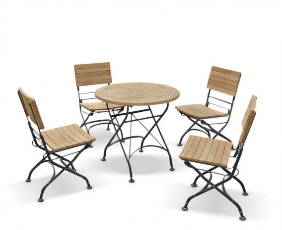 Teak Folding Bistro Round 0.8m Table 4 Side Chairs