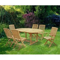 Brompton Extending 1.2 - 1.8m Table & 6 Bali Folding Chairs Teak Set