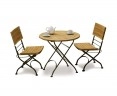 Teak Folding Bistro Round 0.8m Table & 2 Side Chairs