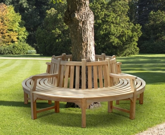 Teak Circular Tree Bench with Arms - 2.2m