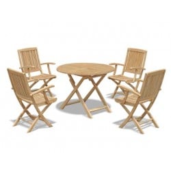 Suffolk Round Folding Garden Table and 4 Rimini Folding Armchairs set
