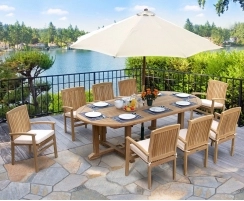 Hilgrove Oval Table 1.2 x 2.6m & Bali Stacking Chairs, 8 Seater Patio Set