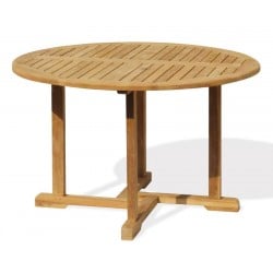 Canfield Round 1.2m Table & 4 Bali Stacking Chairs, Teak Patio Set