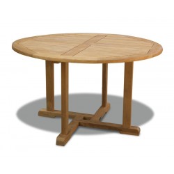 Canfield Round 1.3m Table & 4 Bali Stacking Chairs, Teak Patio Set