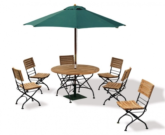 Teak Folding Bistro Round 1.2m Table & 6 Side Chairs