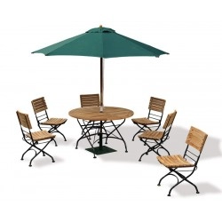 Teak Folding Bistro Round 1.2m Table & 6 Side Chairs