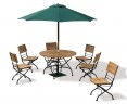 Teak Folding Bistro Round 1.2m Table & 6 Side Chairs