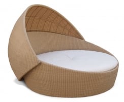 Oyster Shell Round Outdoor Rattan Daybed with Canopy