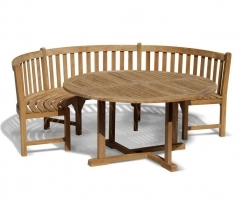 Canfield Round 1.2m Table & Henley Curved Bench, Teak Dining Set
