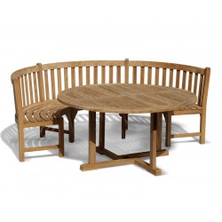 Canfield Round 1.2m Table & Henley Curved Bench, Teak Dining Set