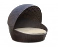 Oyster Shell Round Outdoor Rattan Daybed with Canopy