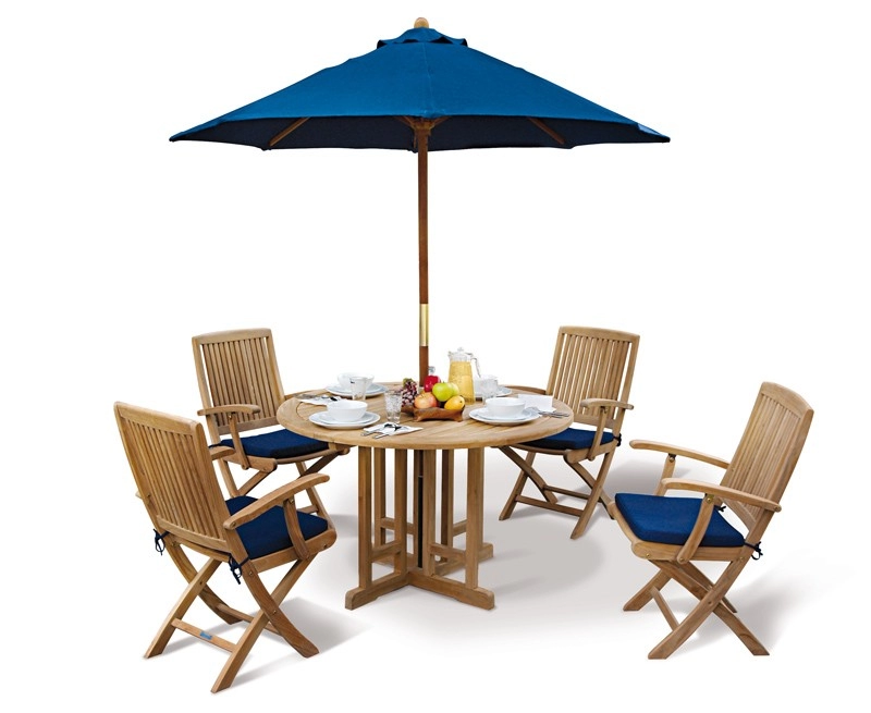 Berrington Round Gateleg Teak Dining Set & 4 Folding Rimini Armchairs