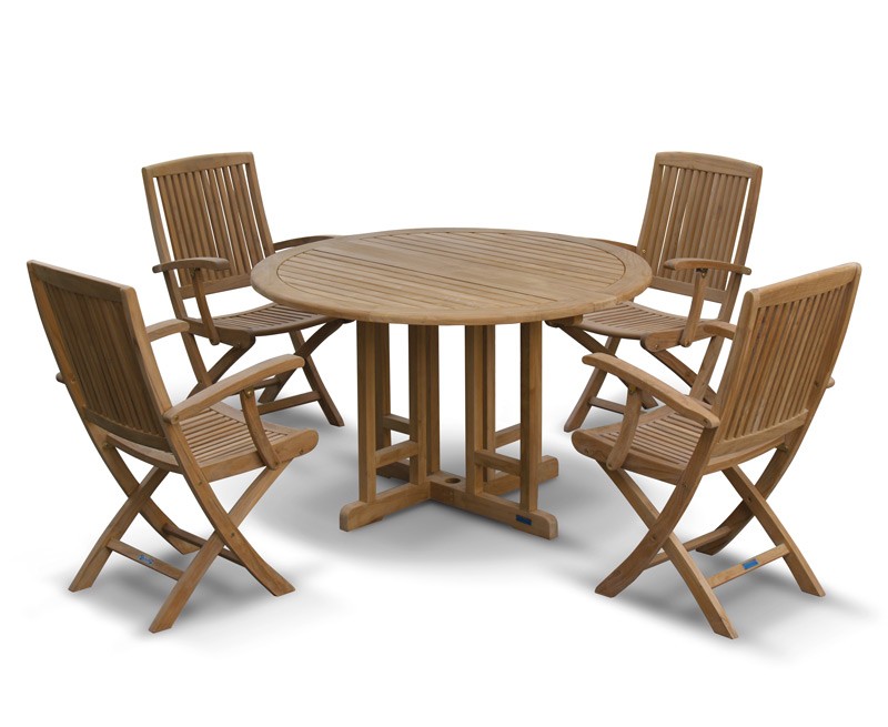 Berrington Round Gateleg Teak Dining Set & 4 Folding Rimini Armchairs