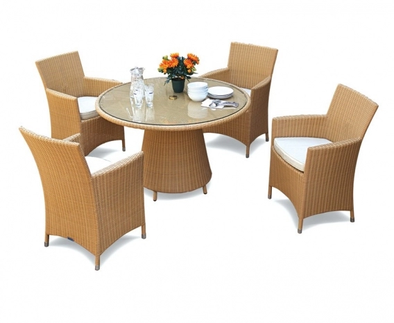 Eclipse Round Glass-Top 1.2m Table & 4 Riviera Armchairs, Rattan Set