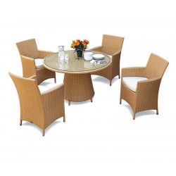 Eclipse Round Glass-Top 1.2m Table & 4 Riviera Armchairs, Rattan Set