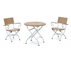Bistro Round 0.8m Table & 2 Armchairs Set, Satin White Frame