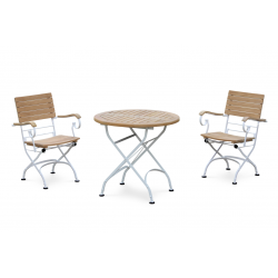 Bistro Round 0.8m Table & 2 Armchairs Set, Satin White Frame
