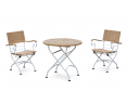Bistro Round 0.8m Table & 2 Armchairs Set, Satin White Frame