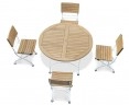 Bistro Round 1.2m Table & 4 Side Chairs Set, Satin White Frame