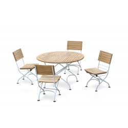 Bistro Round 1.2m Table & 4 Side Chairs Set, Satin White Frame