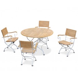 Bistro Round 1.2m Table & 4 Armchairs Set, Satin White Frame