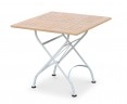Teak Bistro Square 0.8m Table & 2 Side Chairs Set, Satin White Frame