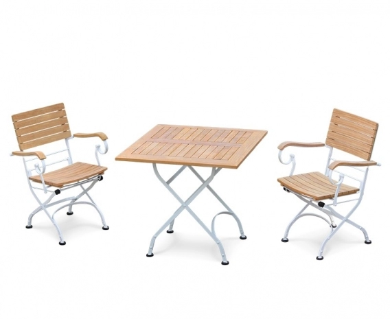 Bistro Square 0.8m Table & 2 Armchairs Set, Satin White Frame