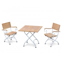 Bistro Square 0.8m Table & 2 Armchairs Set, Satin White Frame