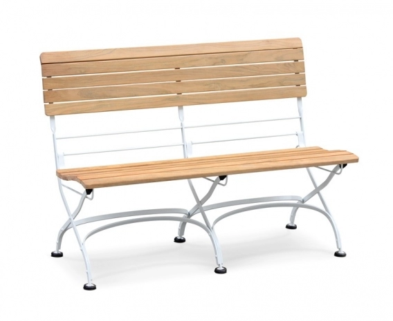 Folding Bistro Bench, Teak, Satin White – 1.2m