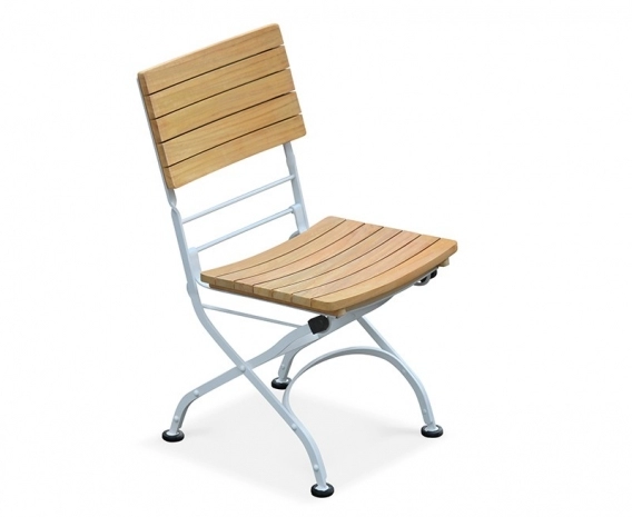 Classic Bistro Chair, Folding Side Chair, Teak, Satin White