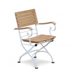 Classic Bistro Chair, Folding Armchair, Teak, Satin White