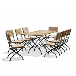 Bistro Rectangular Folding Table 1.8m with 8 Side Chairs – Black