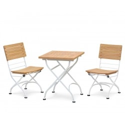 Bistro Square 0.6m Table with 2 Side Chairs, Satin White