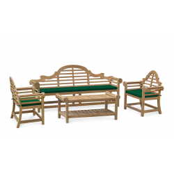 Lutyens-Style 2.25m Bench, Chairs & Coffee Table, Garden Patio Set