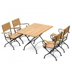 Bistro Folding Rectangular Table 1.2m with 4 Armchairs – Black
