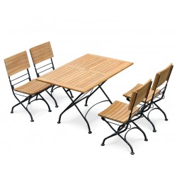 Bistro Folding Rectangular Table 1.2m with 4 Side Chairs – Black