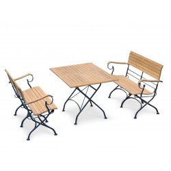 Bistro Folding Rectangular Table 1.2m with 2 Benches with arms – Black
