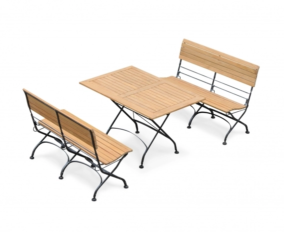 Garden Table and Bench Set, Rectangular Bistro Table with 2 Benches, Black