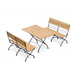Garden Table and Bench Set, Rectangular Bistro Table with 2 Benches, Black